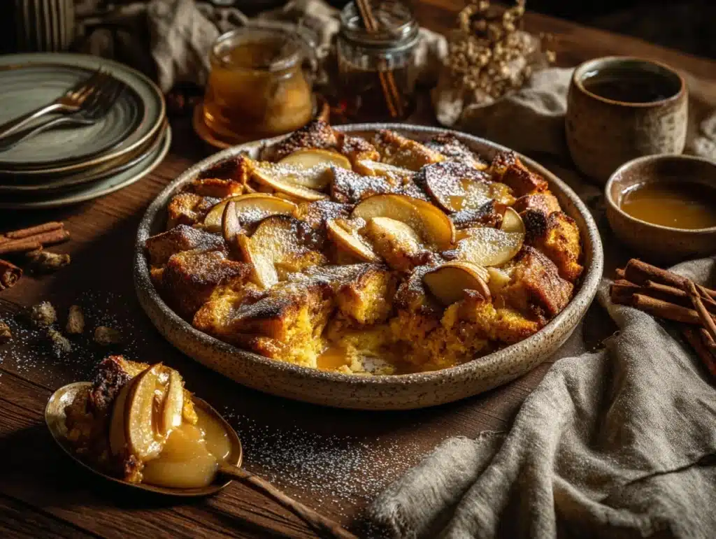 apple cider caramel bread pudding - featured image