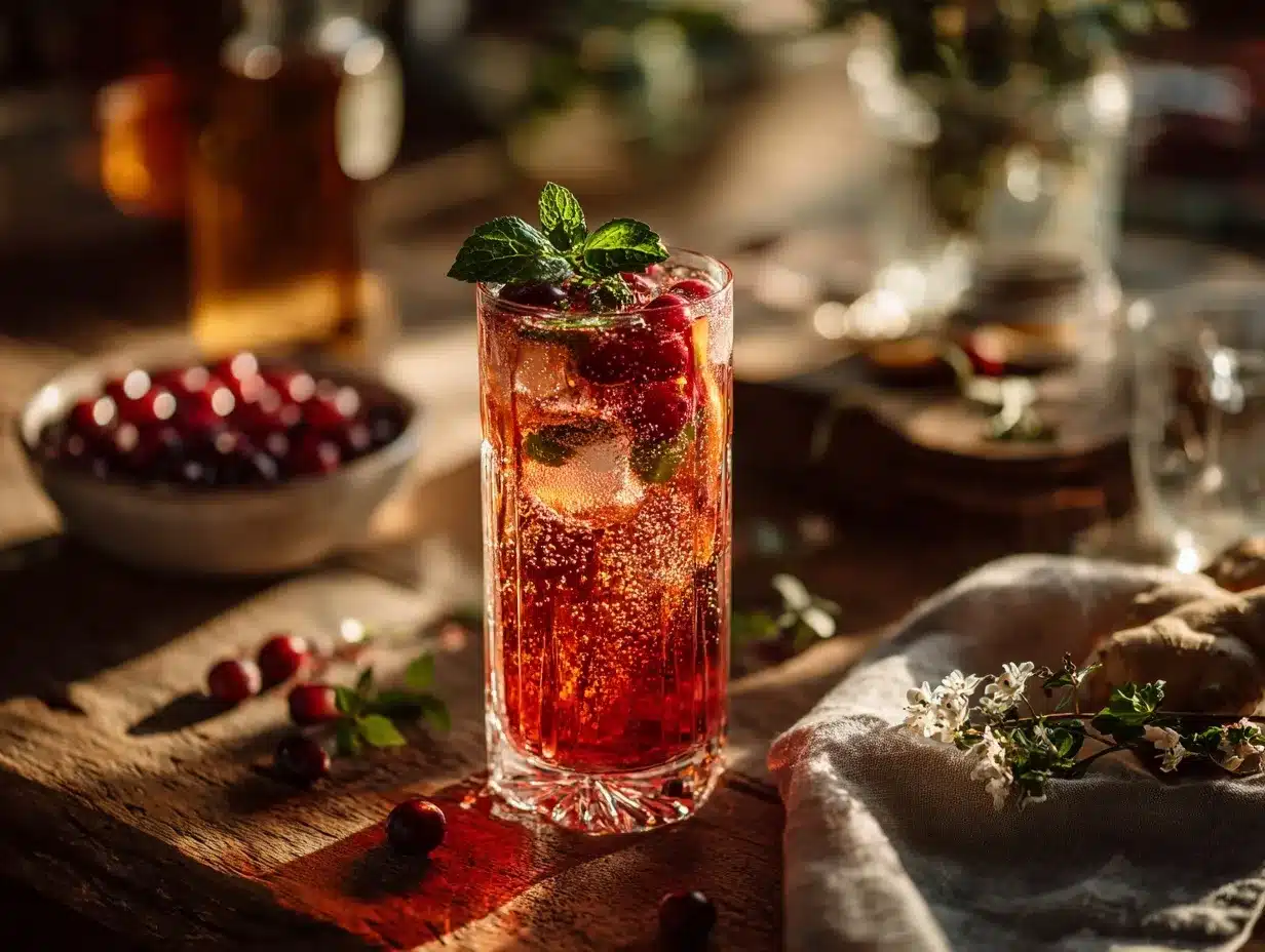 cranberry-ginger kombucha mocktail preparation steps