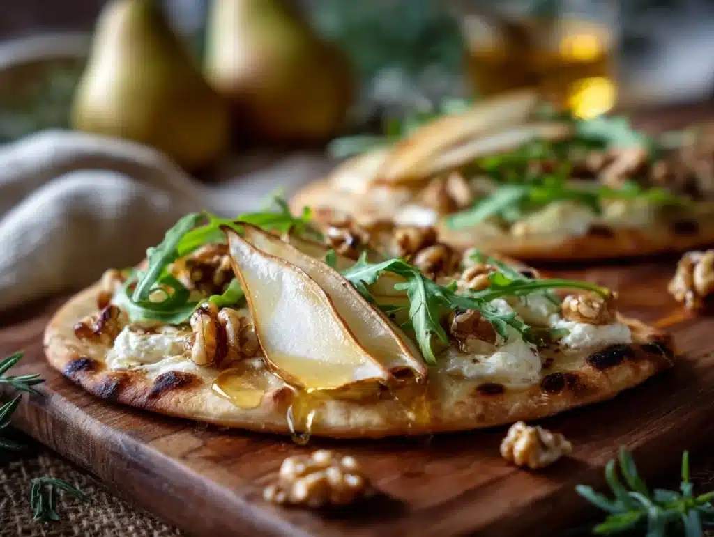 roasted pear and brie flatbread - featured image