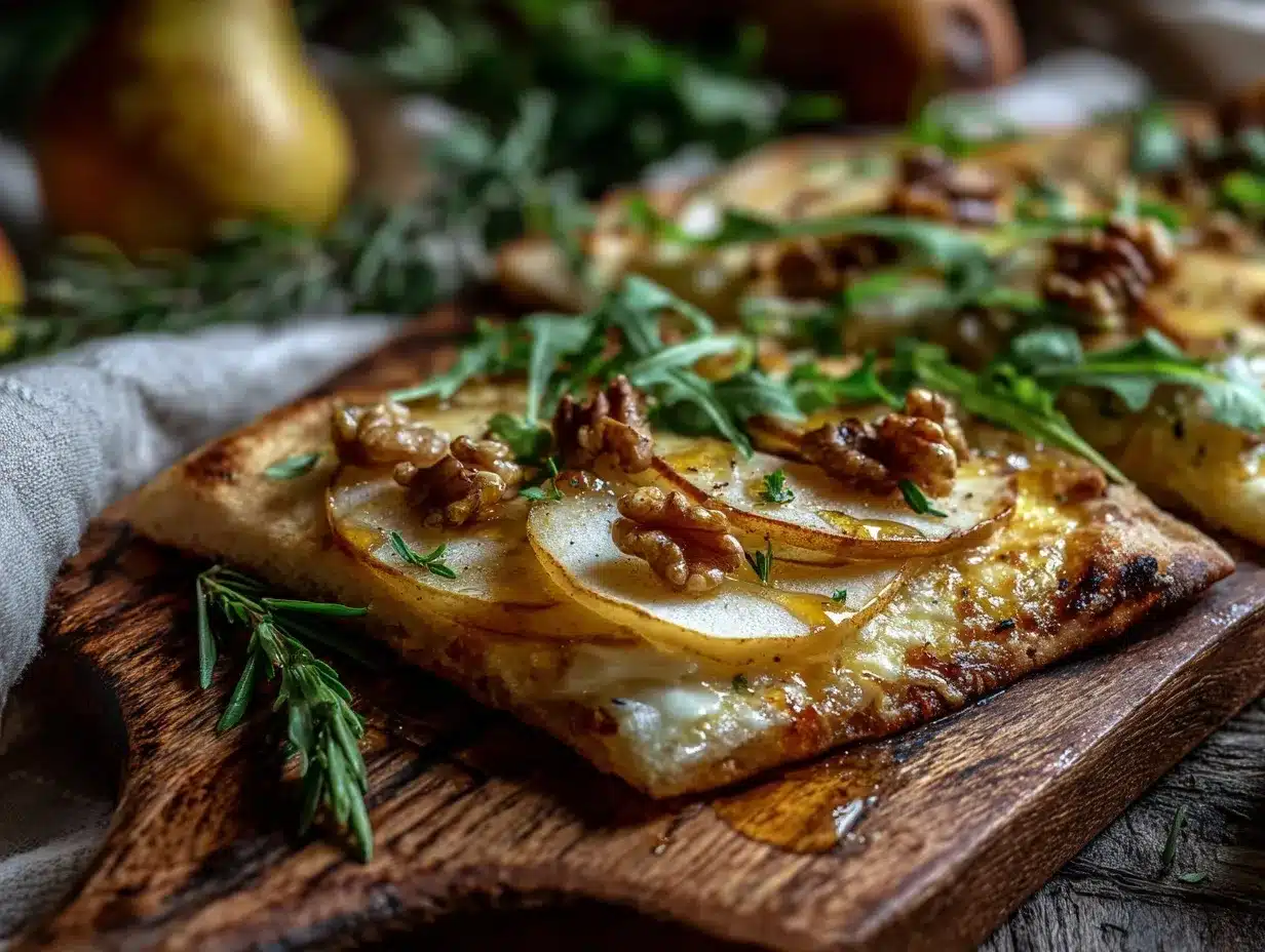 roasted pear and brie flatbread preparation steps
