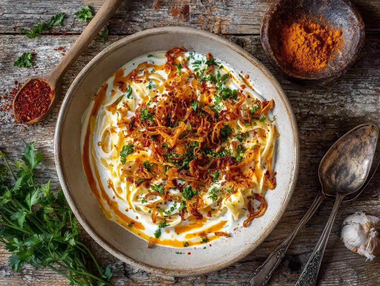 Turkish yogurt pasta preparation steps