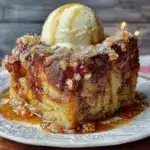 caramel apple cinnamon roll bread pudding - featured image