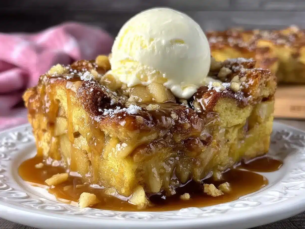 caramel apple cinnamon roll bread pudding preparation steps
