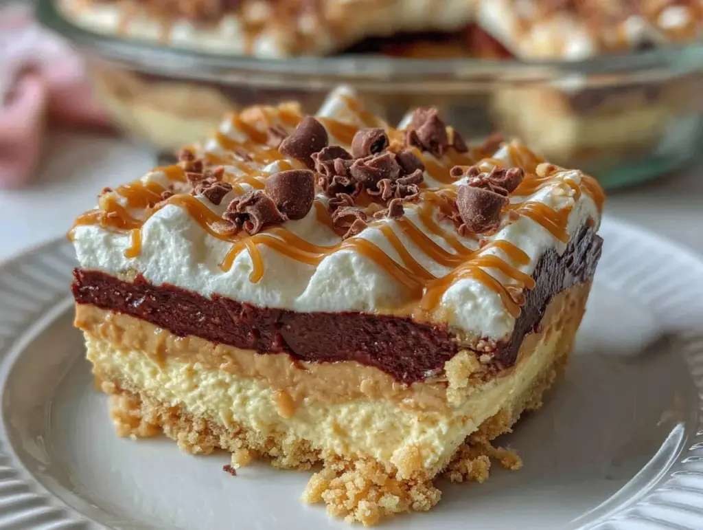 chocolate peanut butter layer dessert - featured image