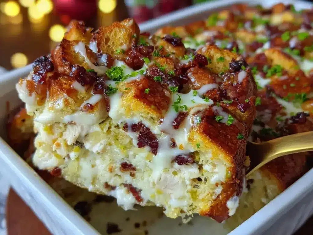 creamy cheesy chicken and stuffing casserole - featured image