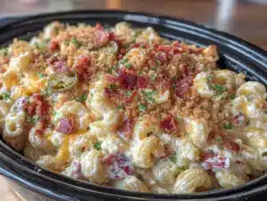 creamy crockpot jalapeño popper mac and cheese - featured image