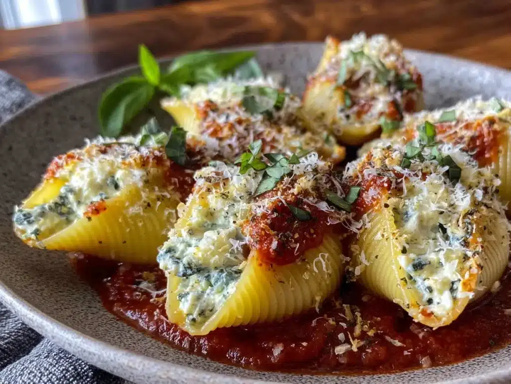creamy spinach ricotta stuffed shells - featured image