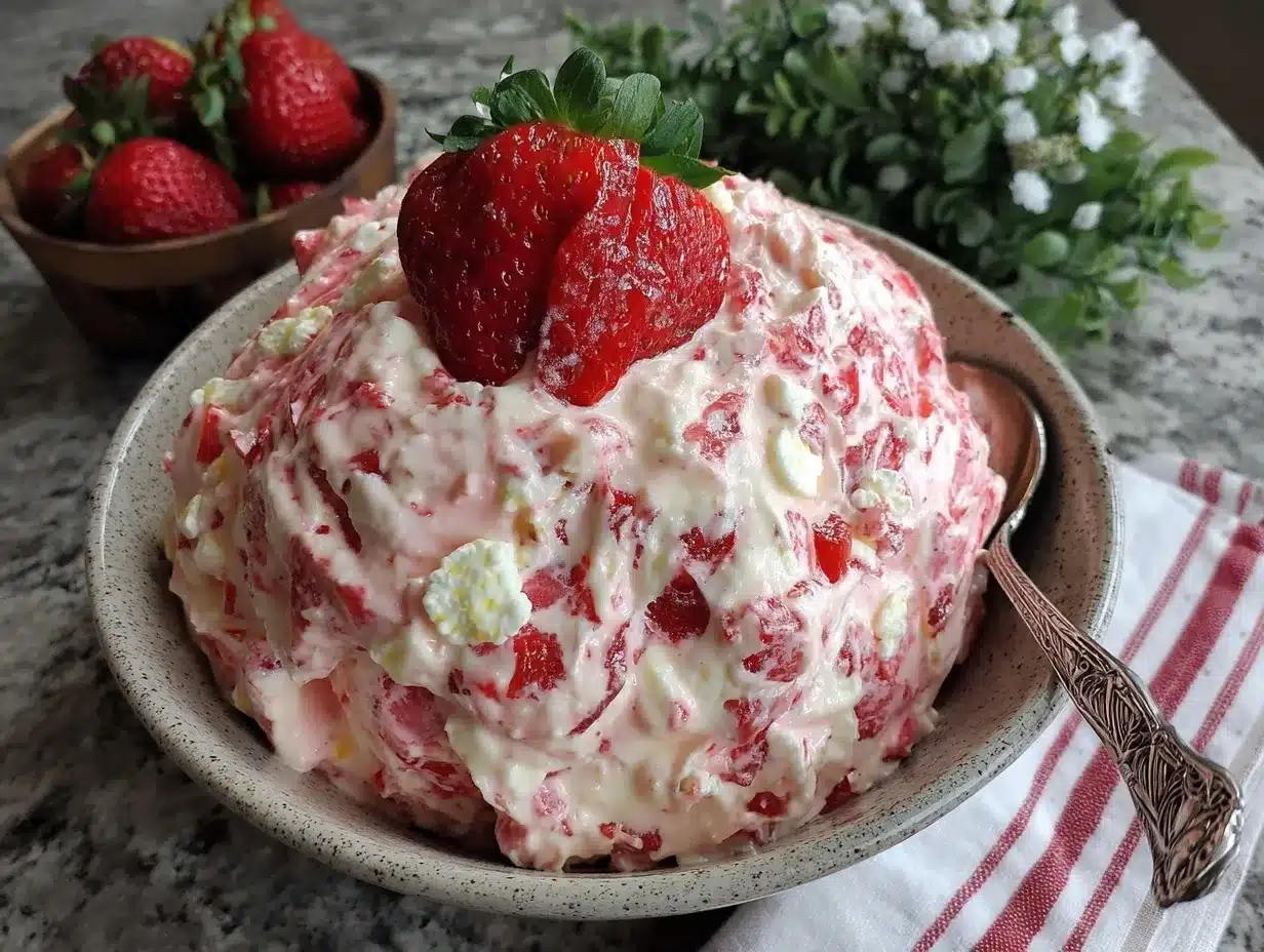 creamy strawberry jello fluff salad preparation steps