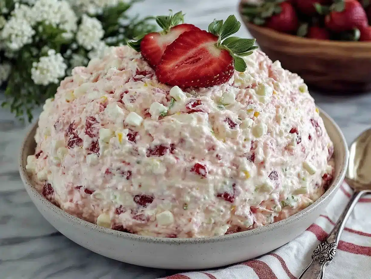 creamy strawberry jello fluff salad - featured image