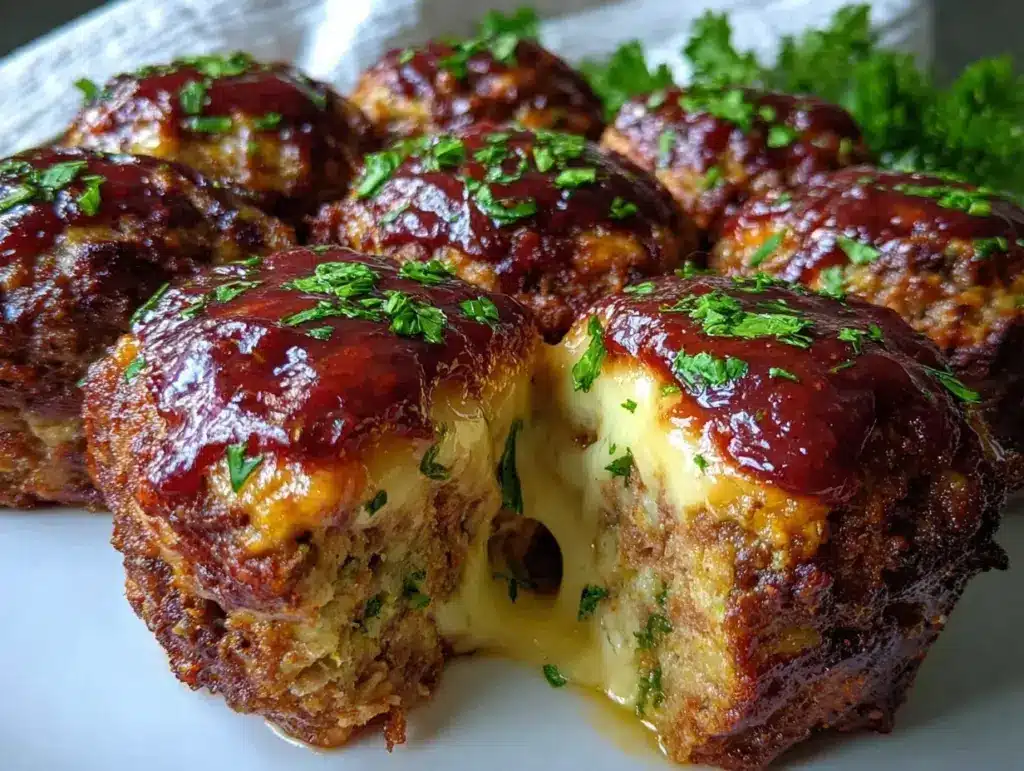crispy cheesy mozzarella stuffed meatloaf muffins - featured image