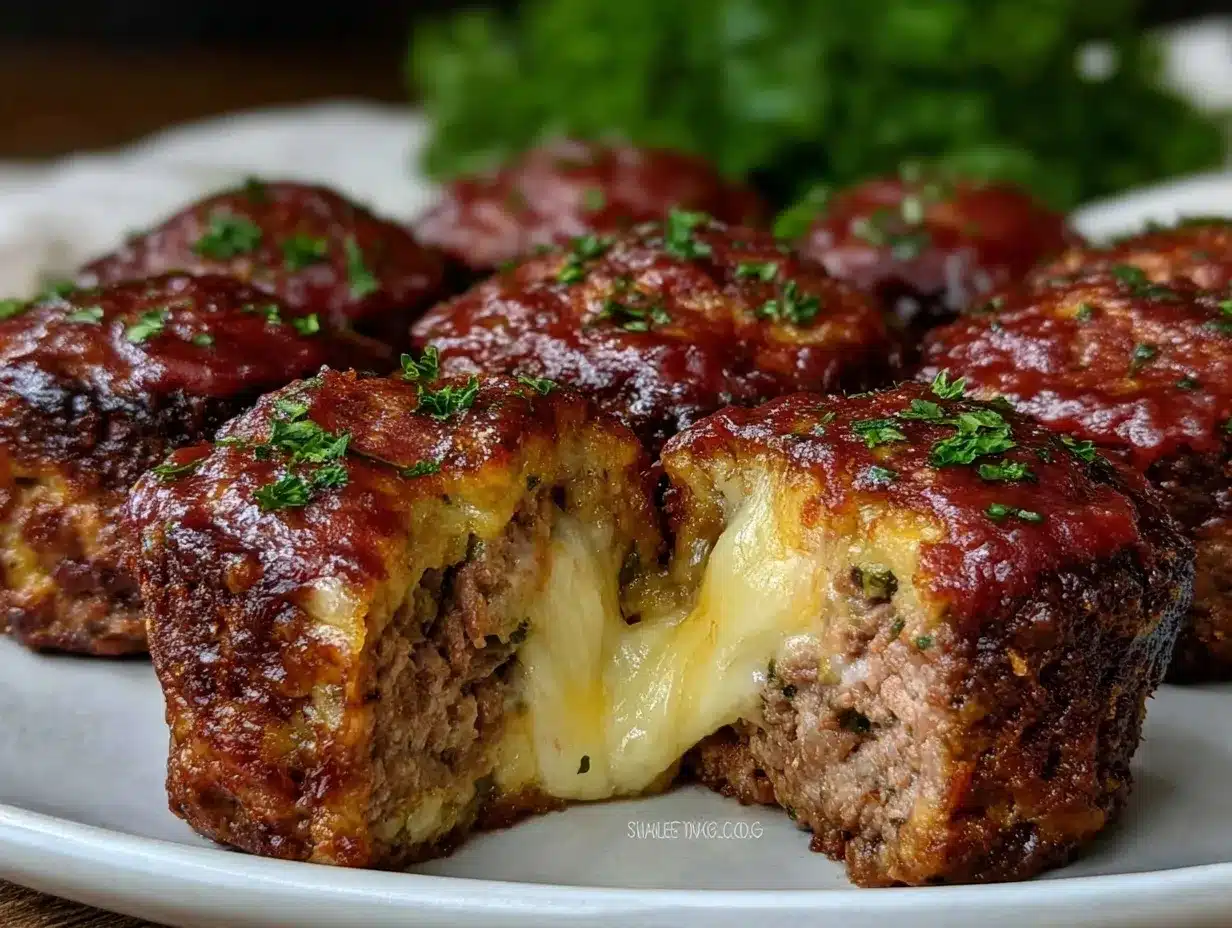 crispy cheesy mozzarella stuffed meatloaf muffins preparation steps