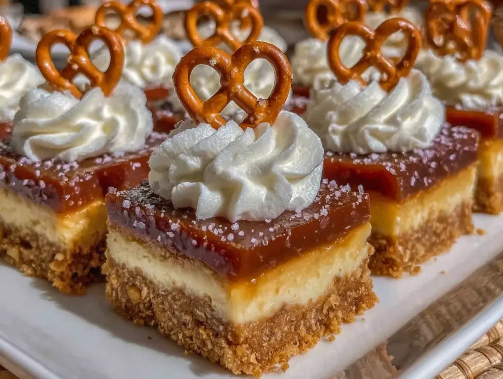 crispy salted caramel pretzel bars - featured image