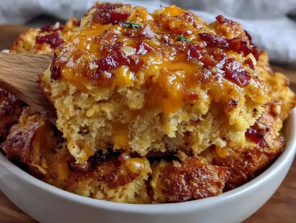crockpot cheddar bacon stuffing - featured image