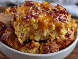 crockpot cheddar bacon stuffing - featured image