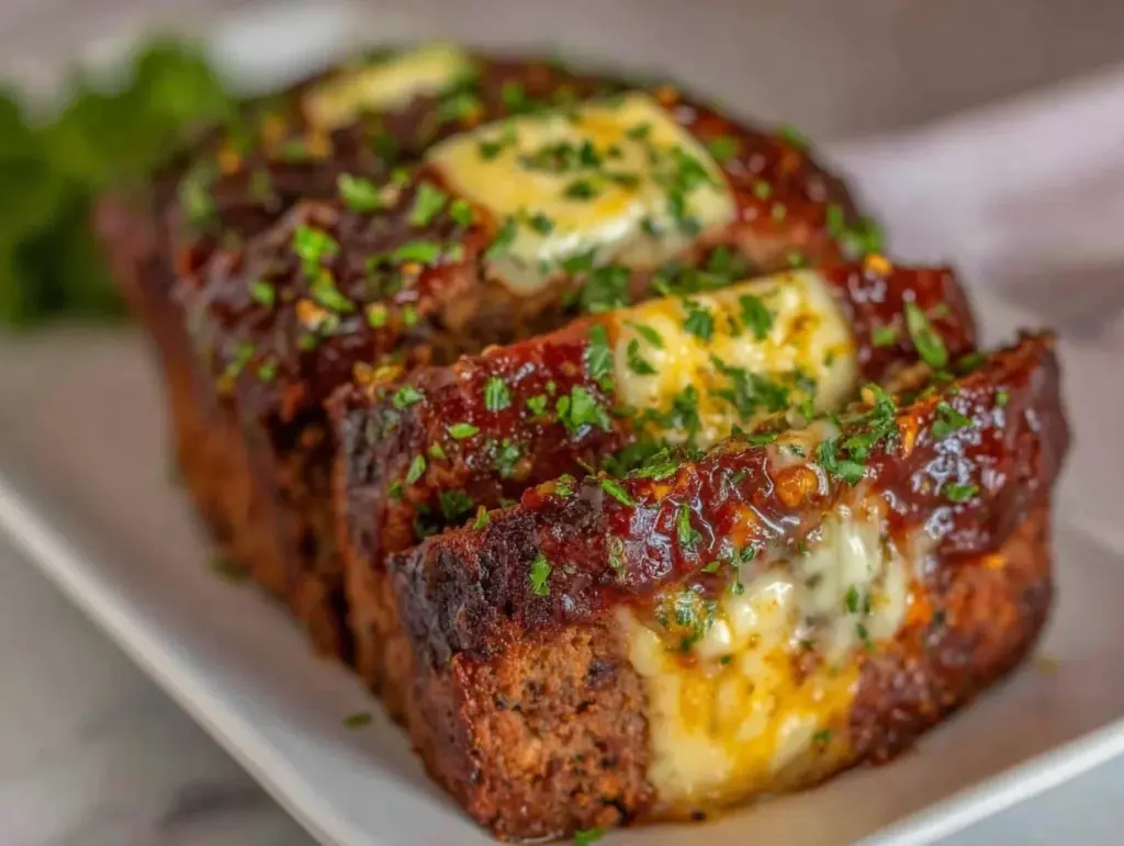 mozzarella stuffed meatloaf - featured image