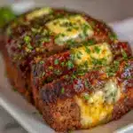 mozzarella stuffed meatloaf - featured image