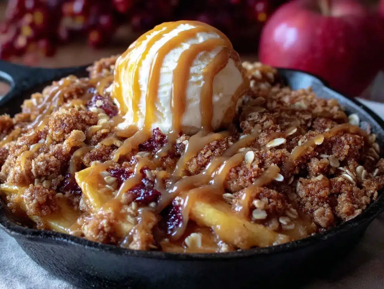 salted caramel apple crisp skillet preparation steps