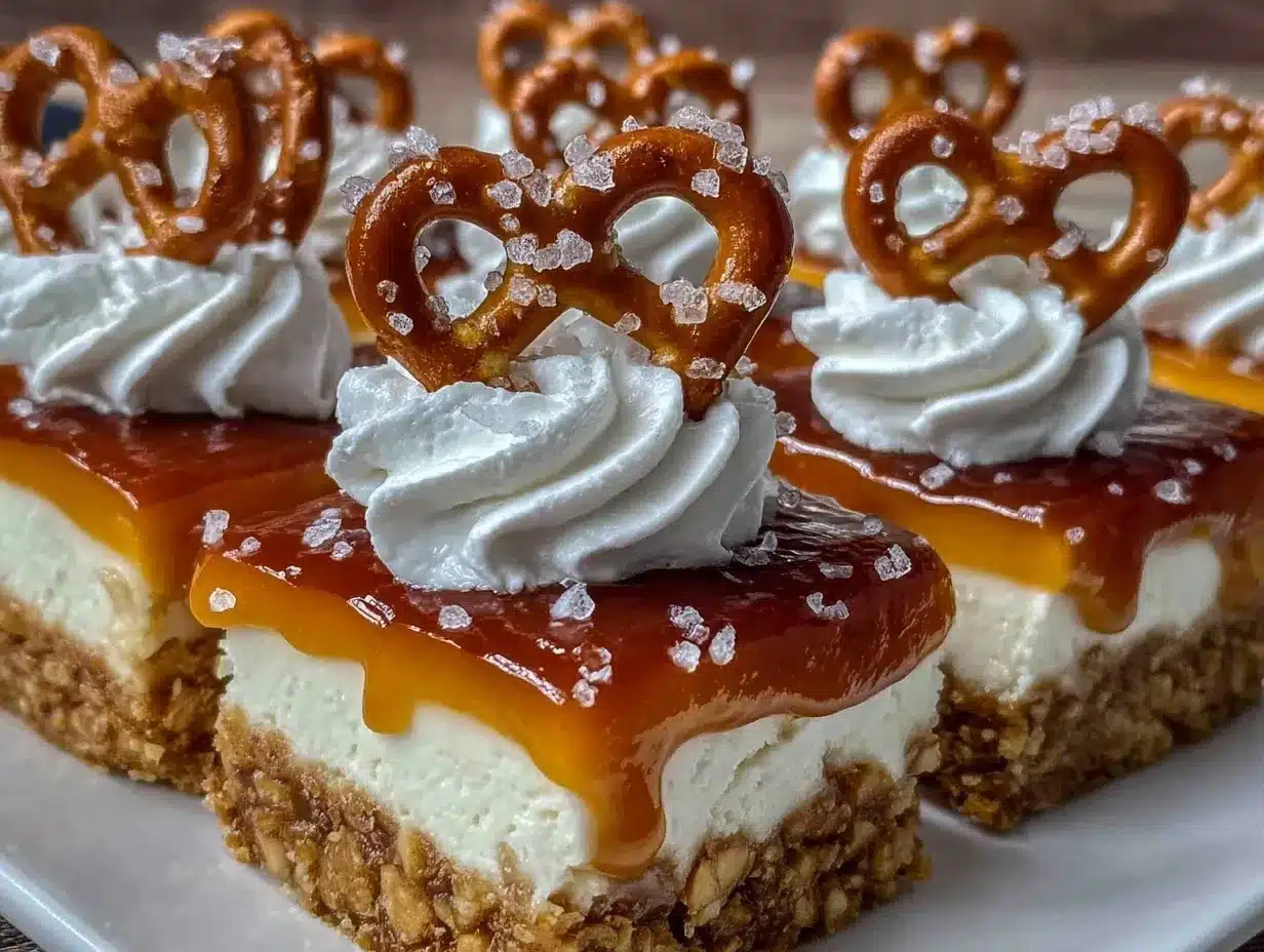salted caramel pretzel cheesecake bars preparation steps