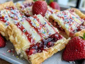 strawberry pop tart slab pie - featured image