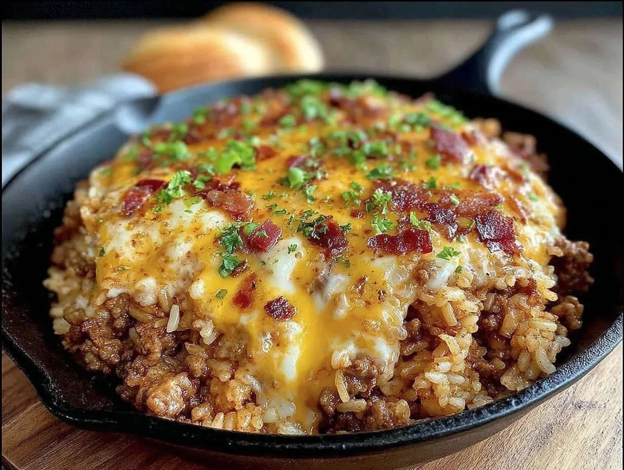 cheesy ground beef skillet preparation steps