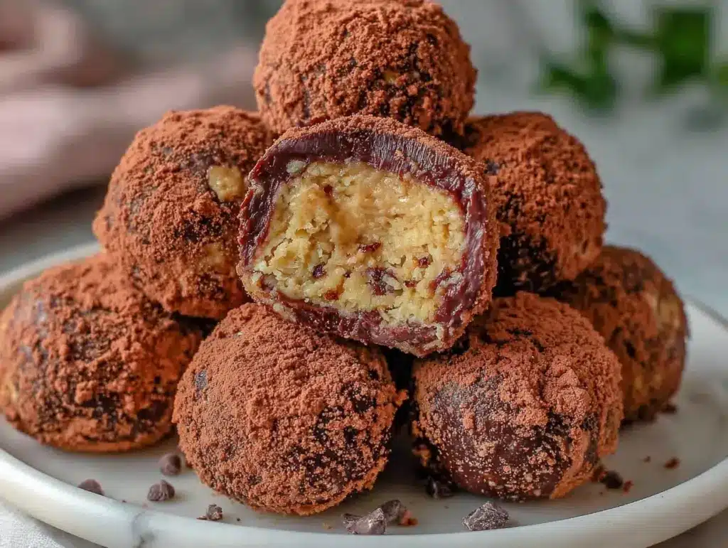 chocolate peanut butter protein balls - featured image