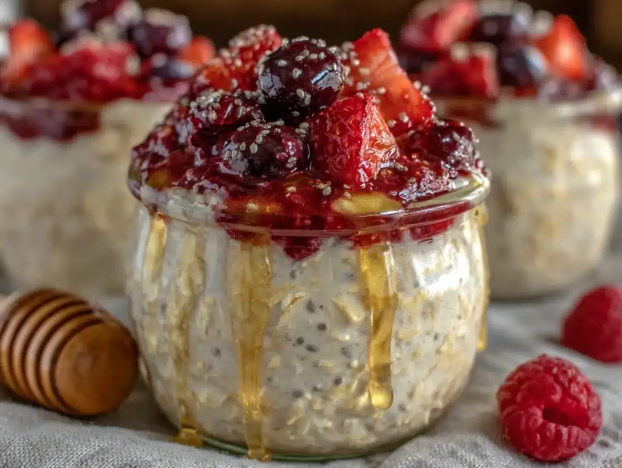 creamy overnight oats with berries and honey preparation steps