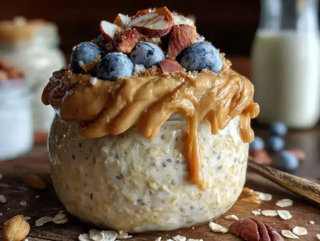 creamy peanut butter overnight oats - featured image