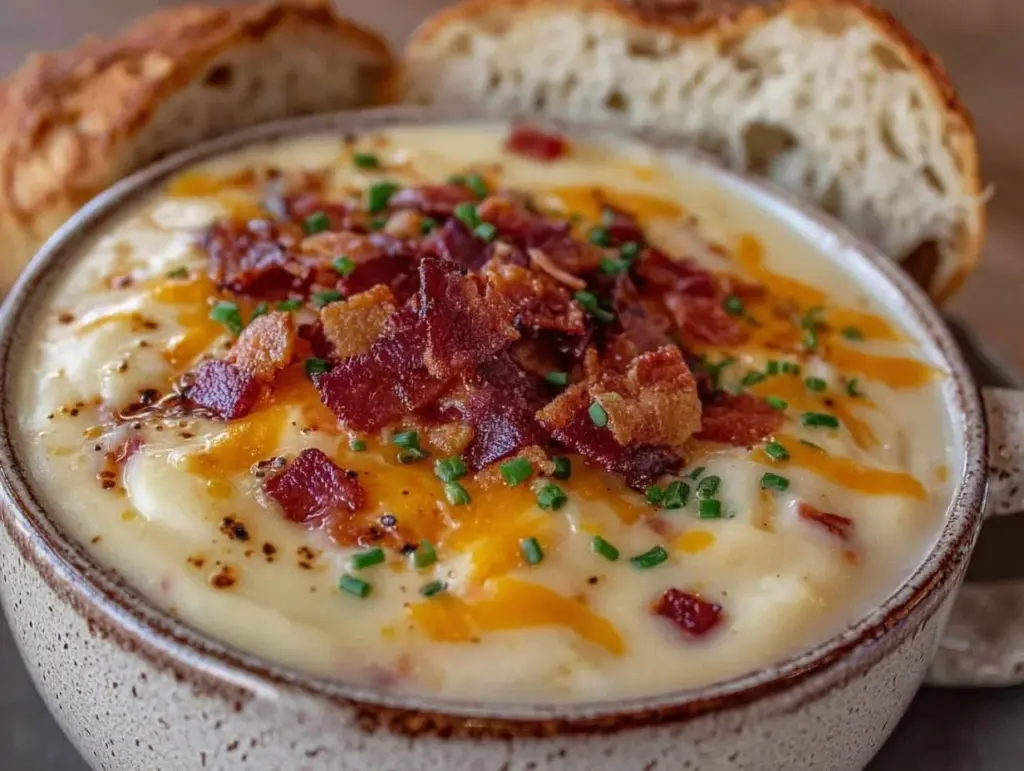 creamy potato soup with bacon bits - featured image