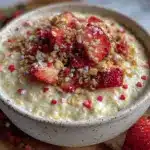 creamy valentines strawberries oatmeal bowl - featured image