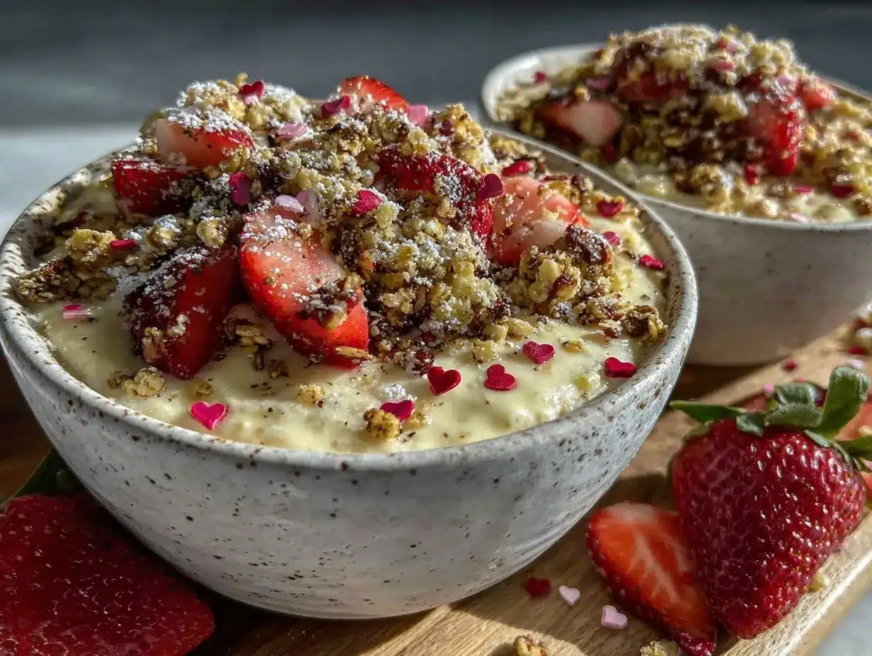 creamy valentines strawberries oatmeal bowl preparation steps