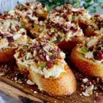 crispy almond-bacon cheese crostini - featured image