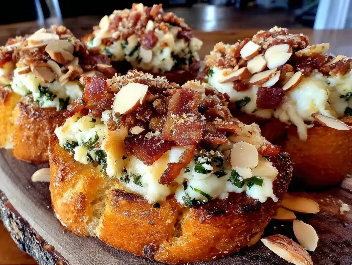 crispy almond-bacon cheese crostini preparation steps