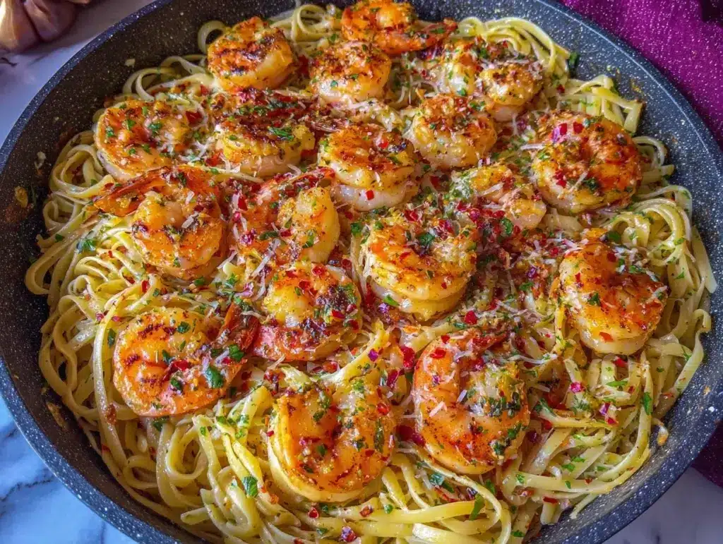 garlic butter shrimp pasta - featured image