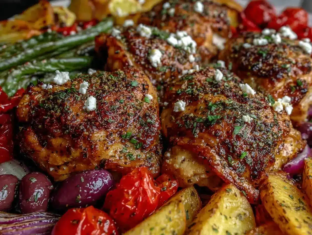 Greek chicken sheet pan dinner preparation steps