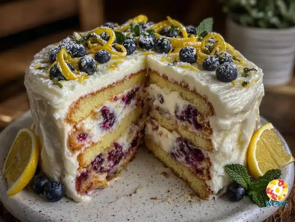 lemon blueberry layer cake - featured image
