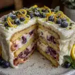lemon blueberry layer cake - featured image
