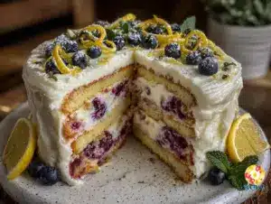 lemon blueberry layer cake - featured image