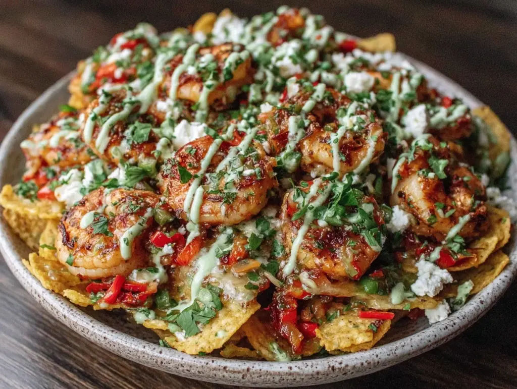 loaded nacho party bowl with shrimp scampi - featured image
