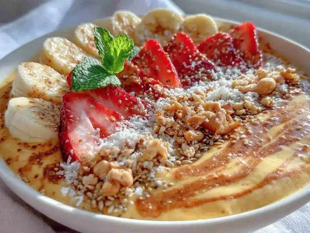 peanut butter banana smoothie bowl - featured image