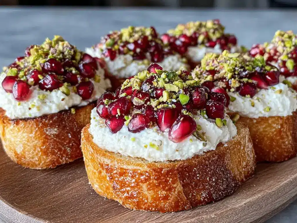 pomegranate pistachio crostini - featured image