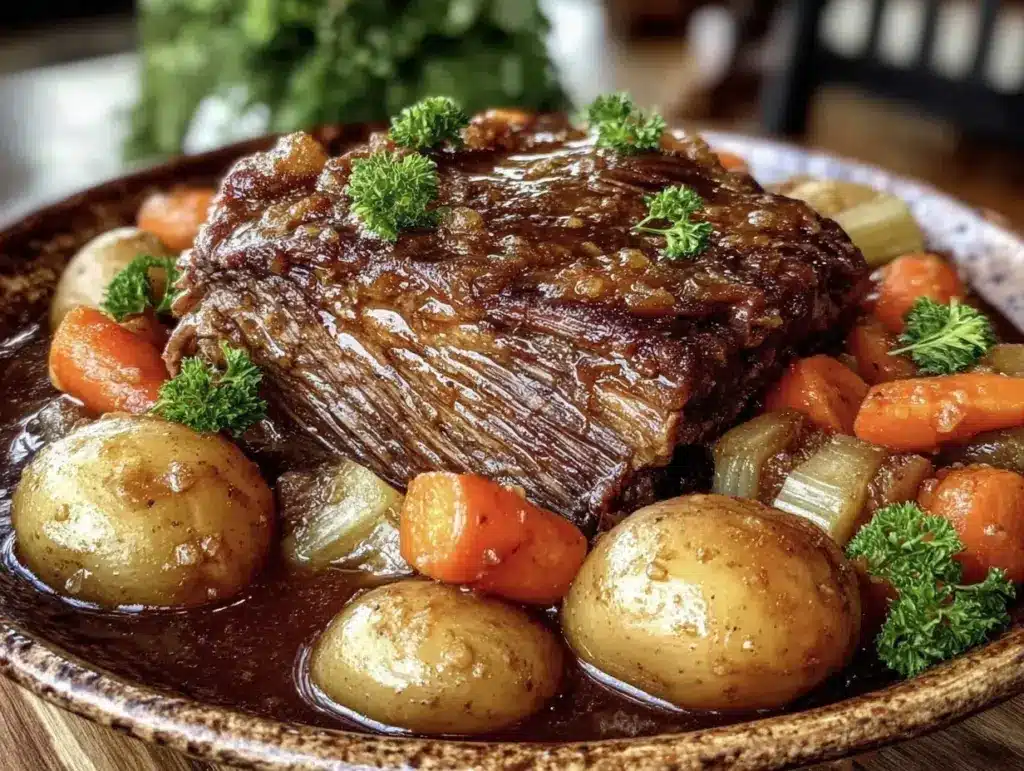 slow cooker pot roast with vegetables - featured image