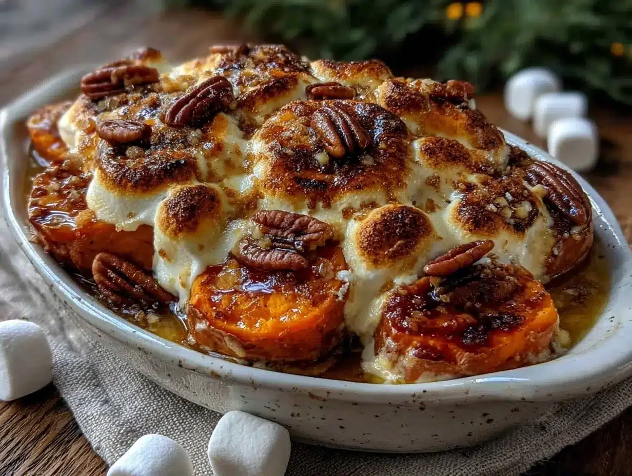 sweet potatoes with marshmallows and pecans preparation steps