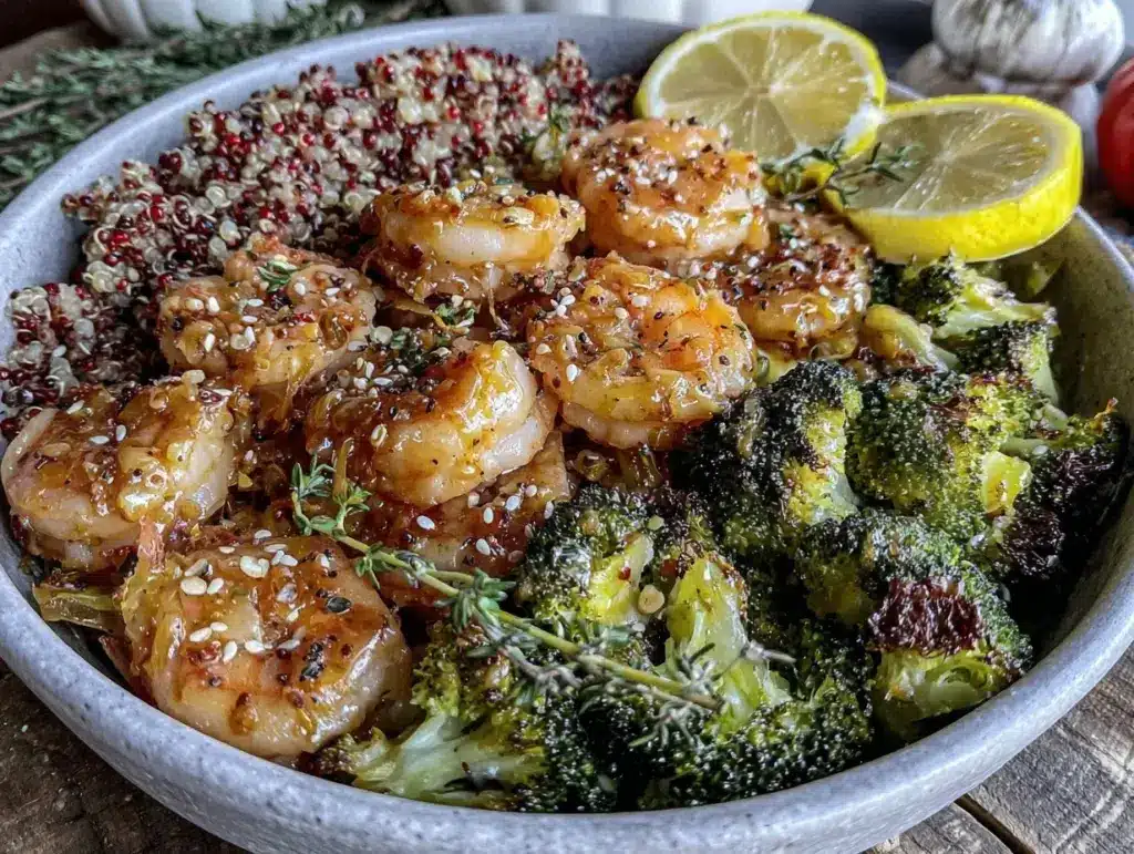 thanksgiving shrimp scampi nourish bowl - featured image