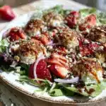 brown butter strawberry goat cheese salad - featured image