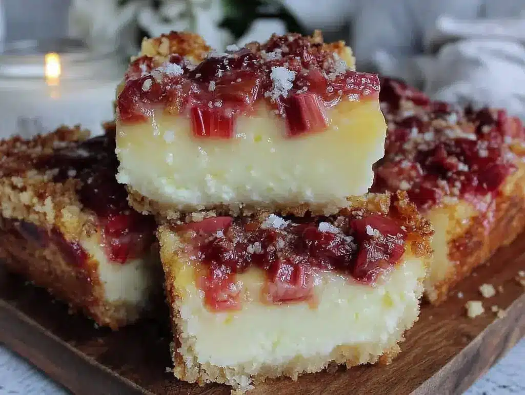 buttery rhubarb custard bars - featured image