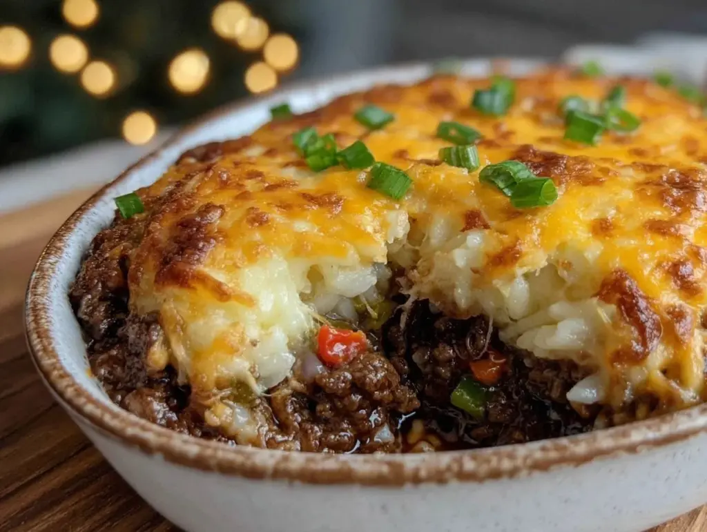 cheesy beef and rice casserole - featured image
