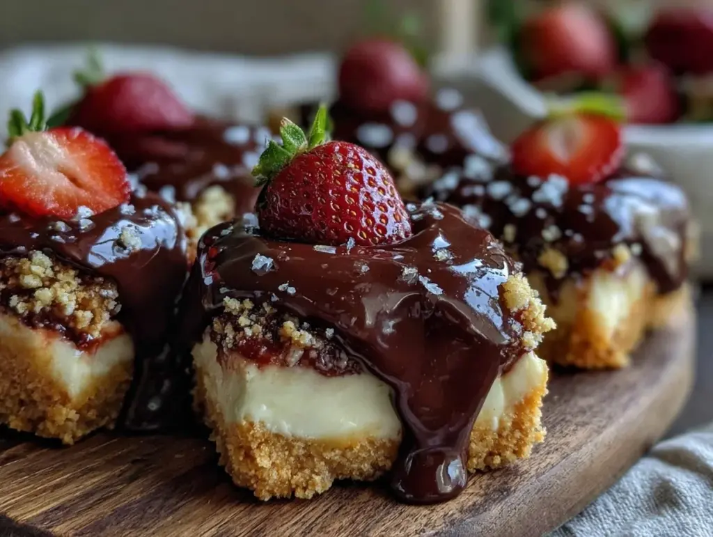 chocolate-covered strawberry cheesecake bars - featured image
