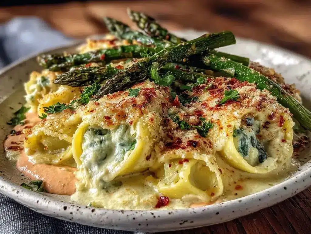cream cheese-stuffed lemon asparagus pasta - featured image