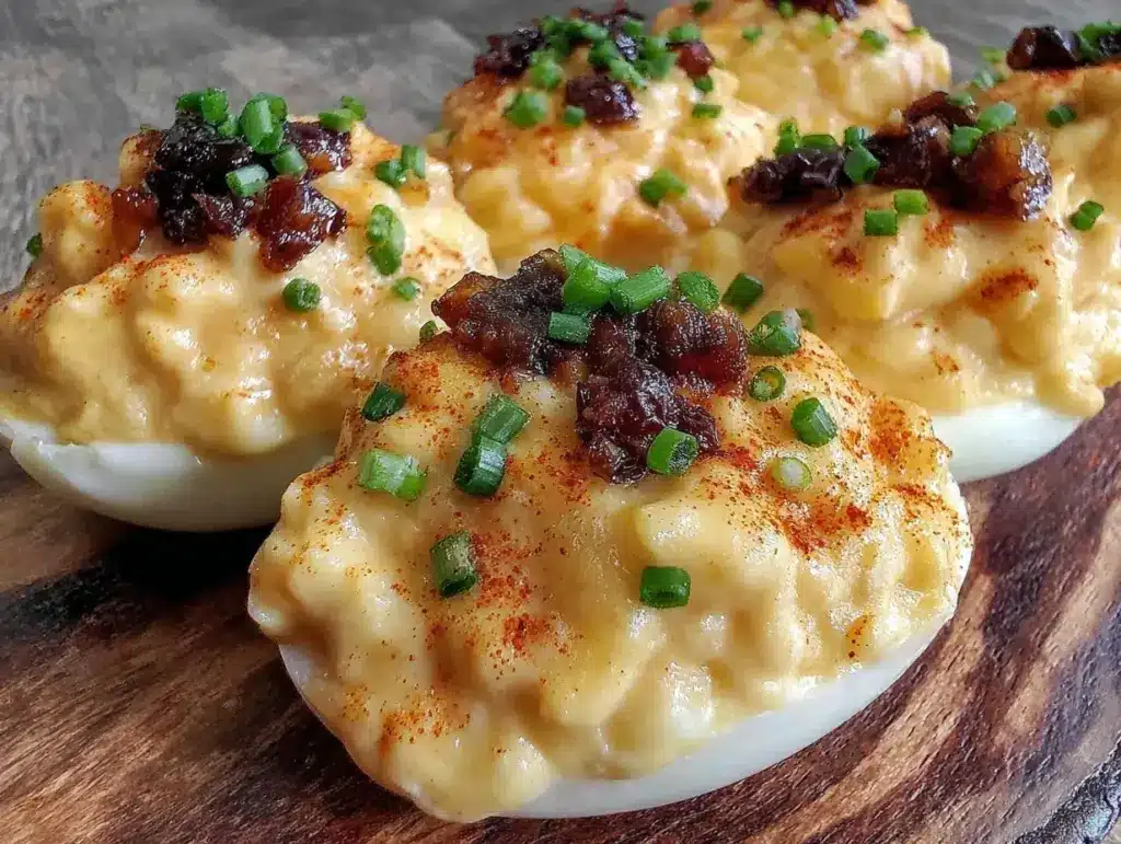 creamy cheese-stuffed deviled eggs - featured image
