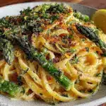 creamy crunchy lemon asparagus pasta - featured image